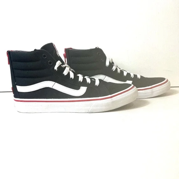 Vans SK8-Hi Sneakers Skate Women's 8.5 Lace Up Mens 7 Black Red Canvas Zip Heart - Picture 4 of 12
